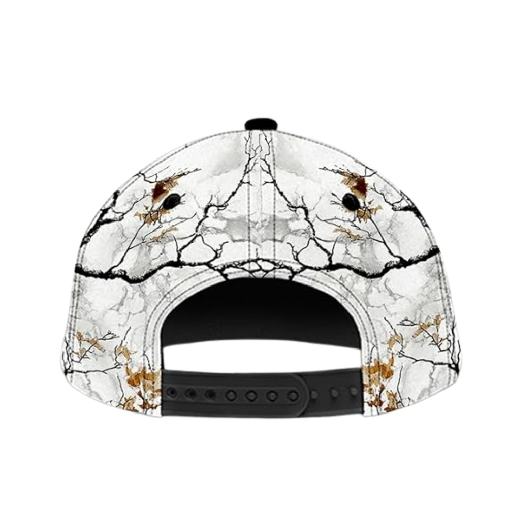 Custom White Grunge US Flag Deer Hunting Baseball Cap, Custom Patriotic Deer Caps For Hunters CP0237