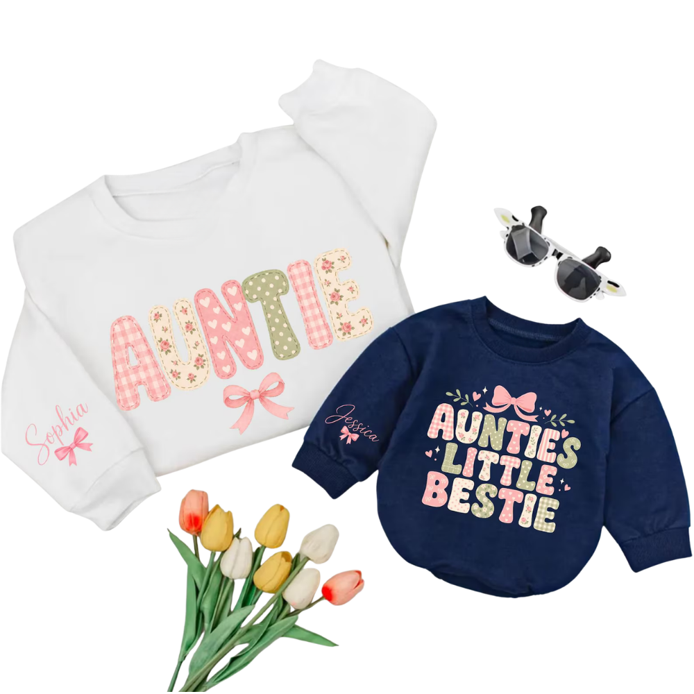 Auntie And Auntie's Little Bestie Custom Name Matching Sweatshirt, Custom Auntie And Niece Sweatshirt Matching ET1616
