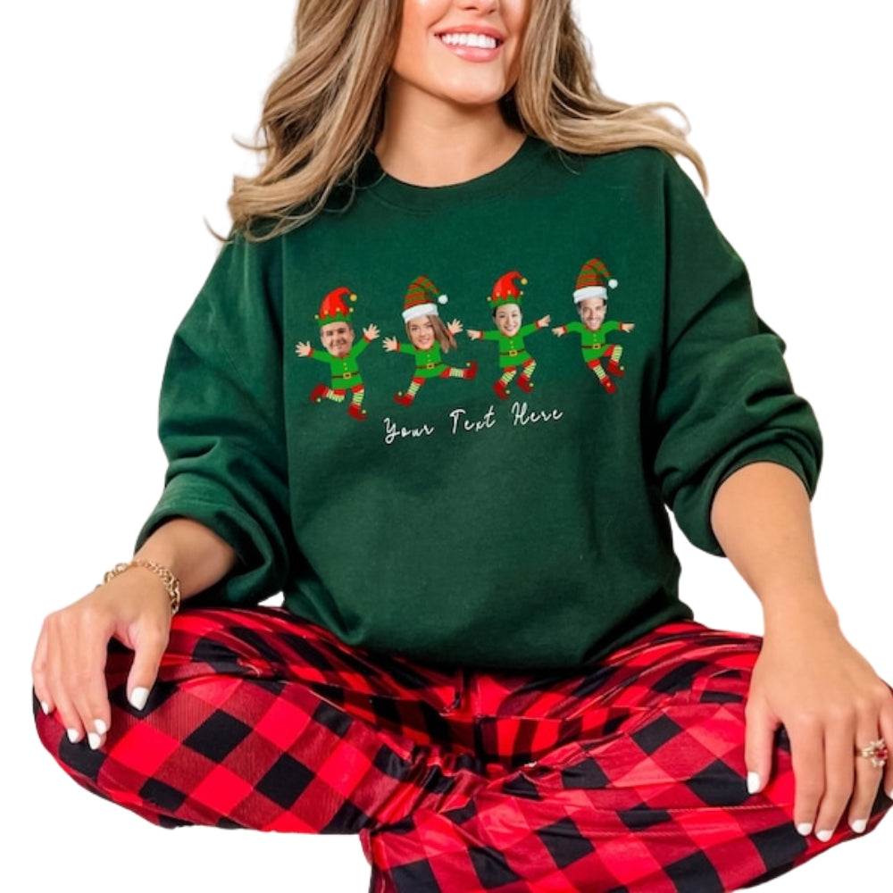 Custom Face Matching Family Elf Christmas Sweatshirt, Custom Funny Christmas Sweatshirt 2D0372