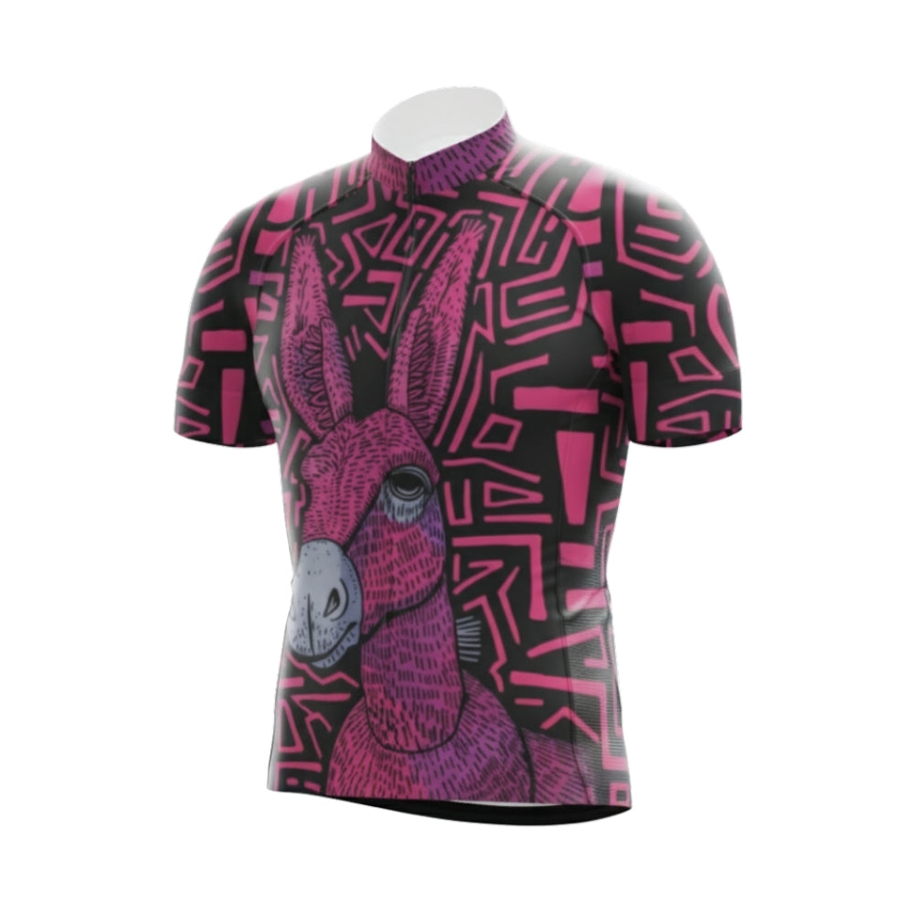 Black Pink Donkey Short Sleeve Cycling Jersey For Men, Donkey Cycling Jerseys CG0664