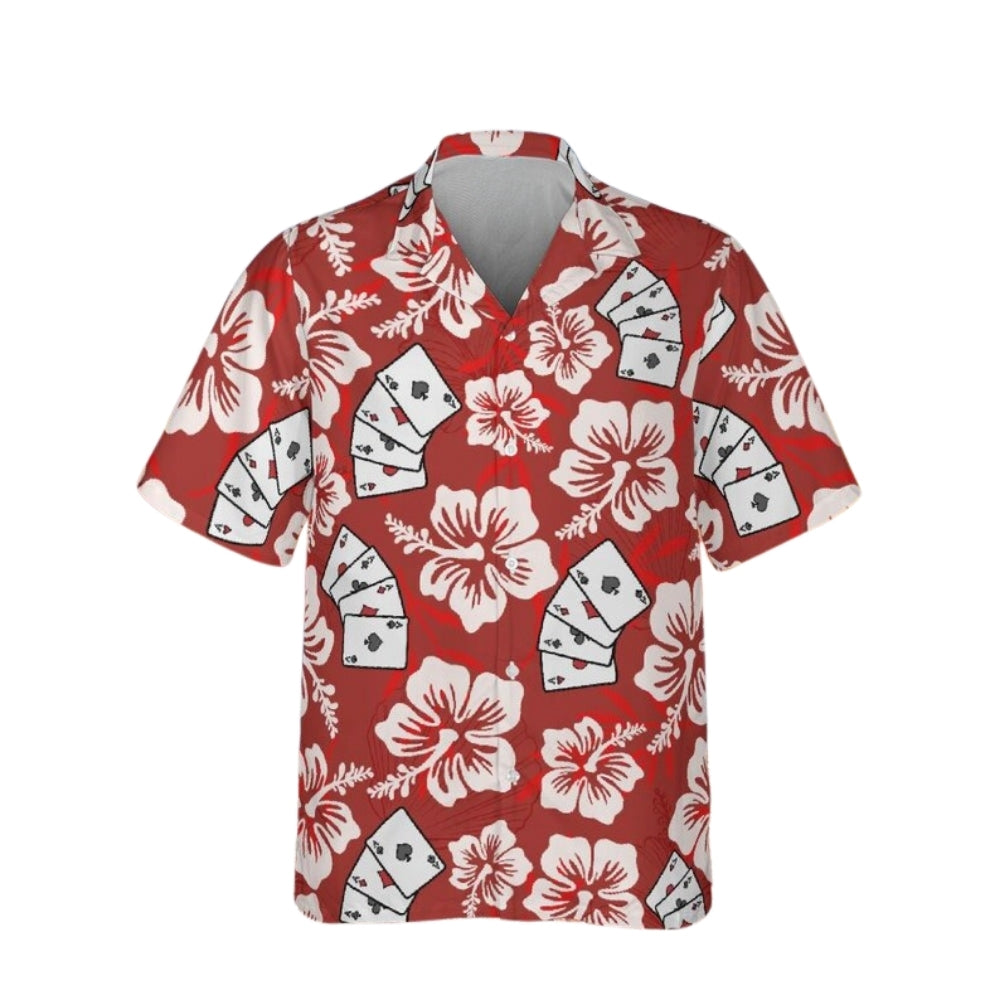 Men's Poker Floral Black And White Hawaiian Shirt, Poker Hawaiian Shirts HE0202