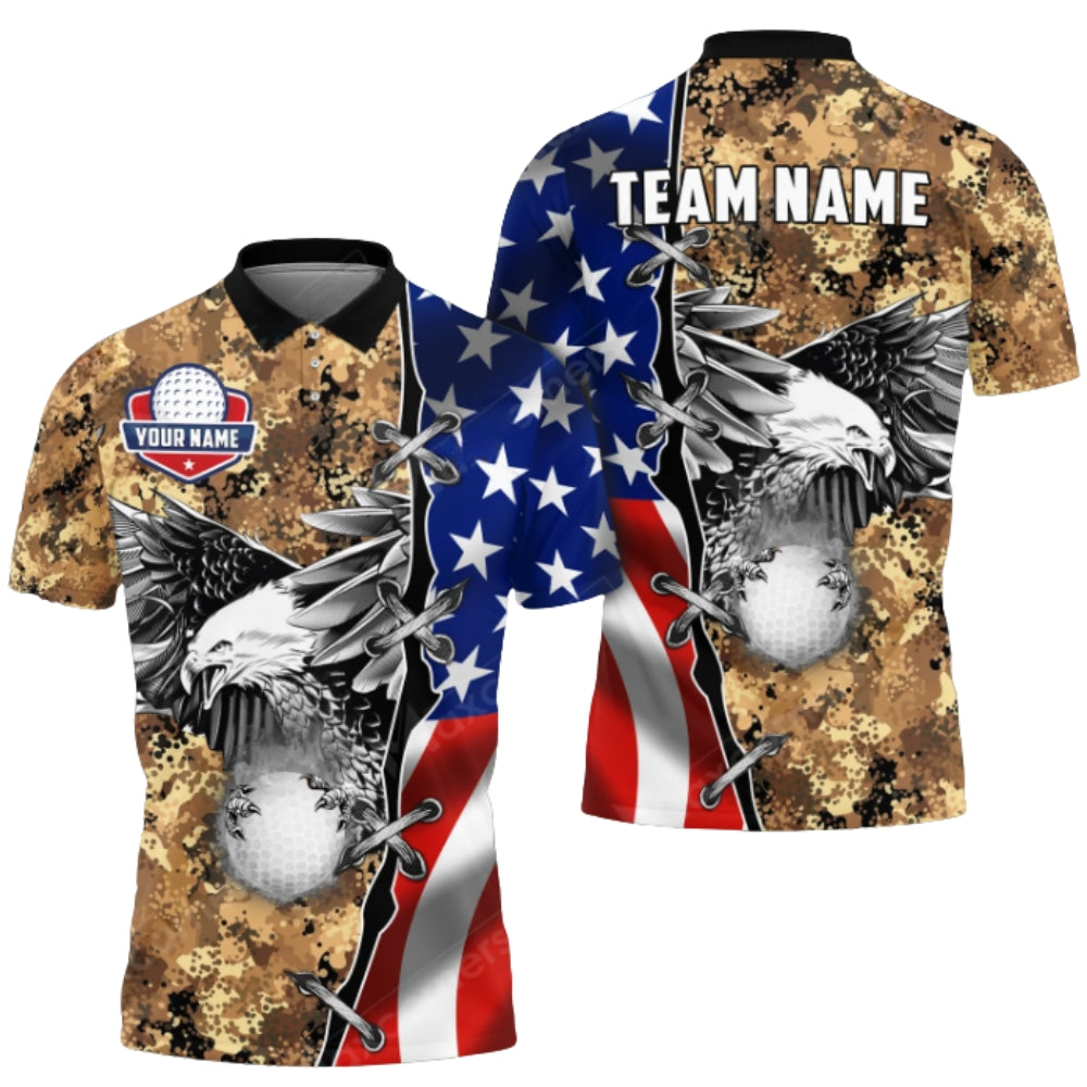 Custom American Flag Eagle Golf Polo Shirts For Men, Custom Patriotic Eagle Golf Team Shirts GZ0193
