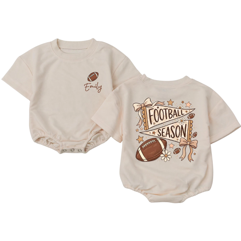 Personalized Football Season Baby Girl T Shirt Bubble Romper, Custom Baby Football Romper BB0710