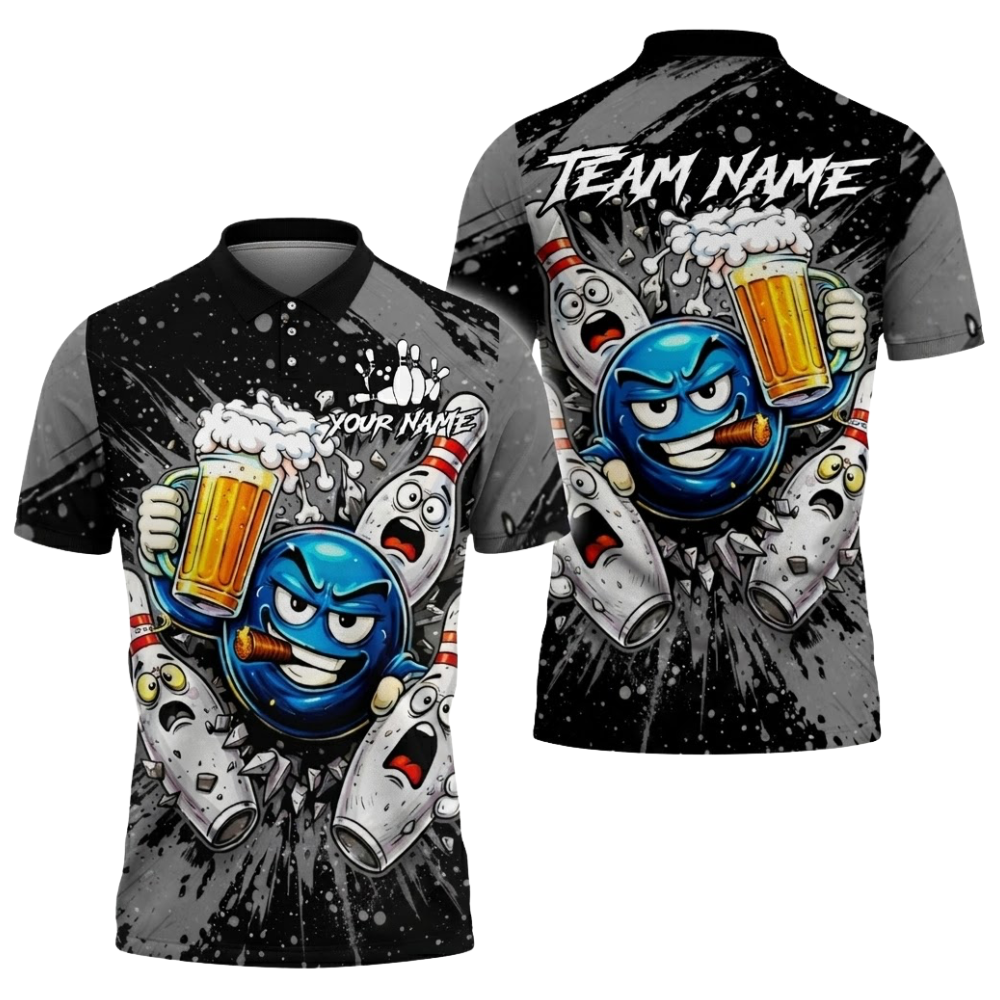 Custom Beer Funny Ball And Pins Bowling Polo Shirt For Men, Custom Beer Bowling Team Shirts BZ0511