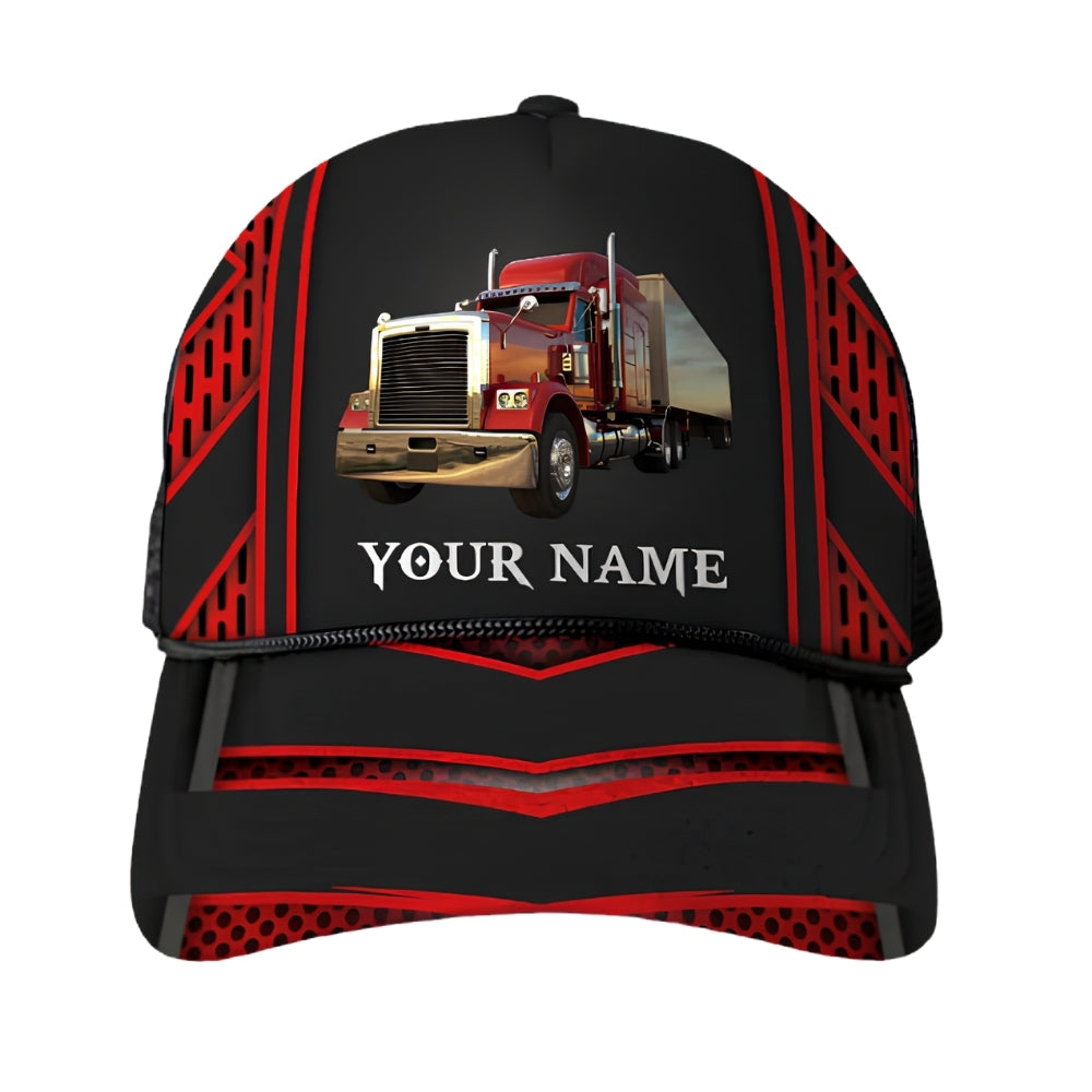 Custom Trucker 3D Printed Baseball Cap Black Red, Custom Name Cap Hat For Trucker Driver CP0446