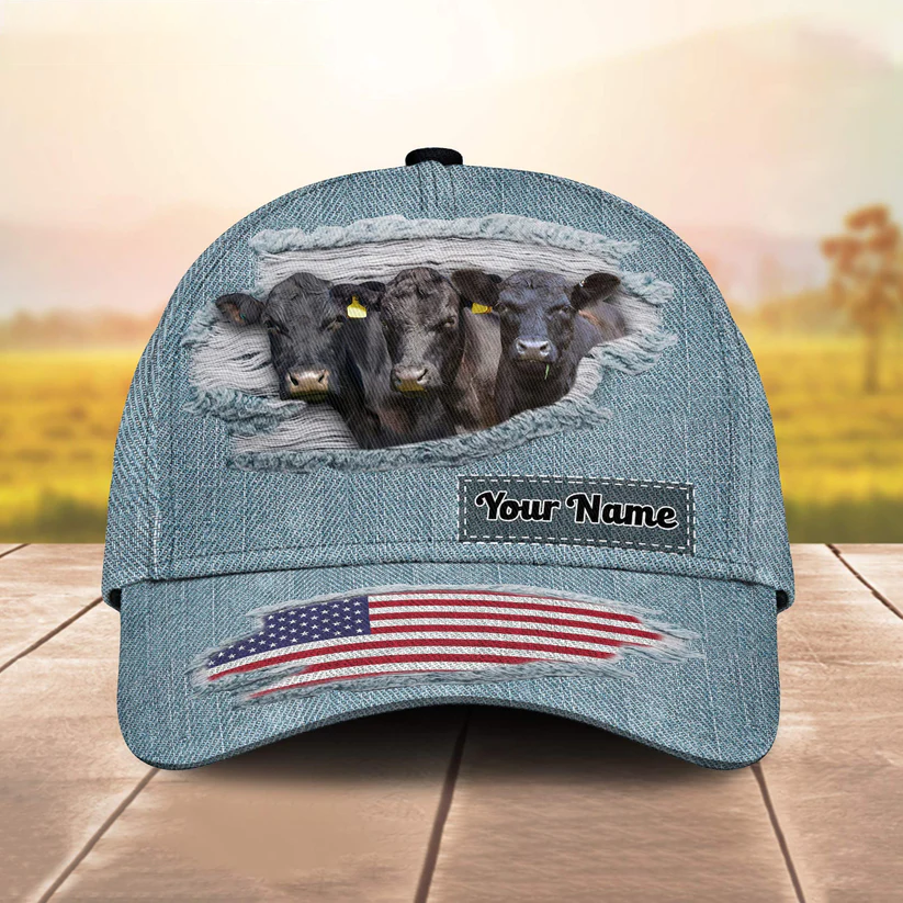 Black Angus Leather Brown Pattern Customized Name Cap CA0200