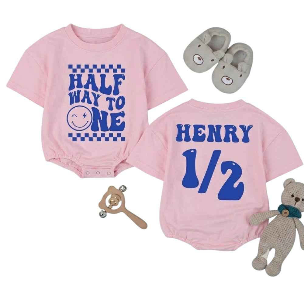 Custom Half Way To One Birthday Baby T Shirt Romper, Custom 6 Month Birthday Baby Romper BB0274