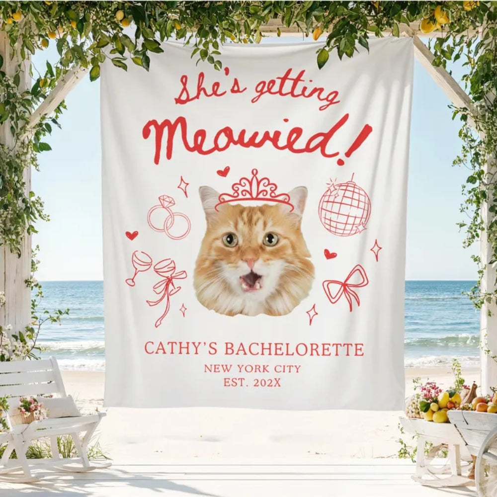 She's Getting Meowied Custom Photo Cat Bachelorette Banner, Custom Cat Mom Bachelorette Party Banner WD0248