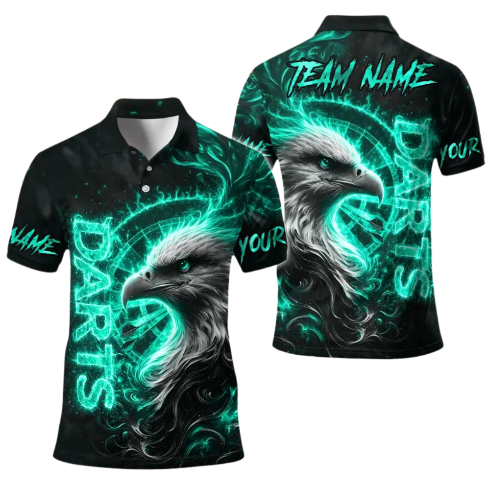 Custom Eagle Blue Flame Darts Polo Shirt For Mens, Custom Eagle Darts Team Shirts DE0047
