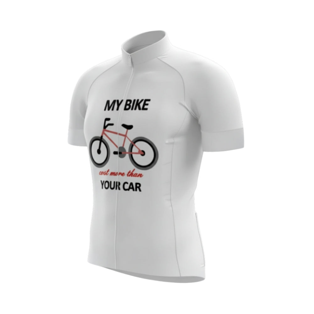 My Bike Cost More Than Your Car Men's White Short Sleeve Cycling Jersey, Funny Cycling Jerseys CG0667
