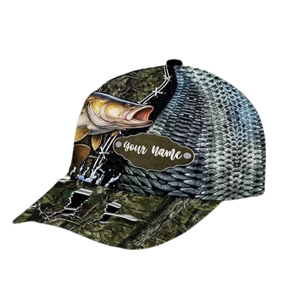 Custom Camo Bass Fishing Baseball Cap, Custom Fishing Lover 3D Printed Caps CP0240