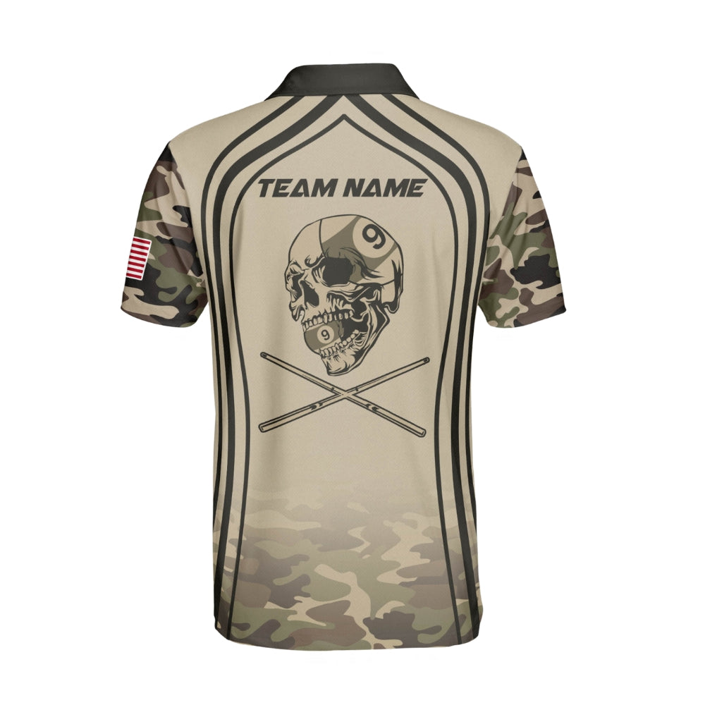 Custom Camo Skull 9 Ball Billiard Polo Shirt Mens, Custom Skull 9 Ball Billiard Team Shirts BI0066