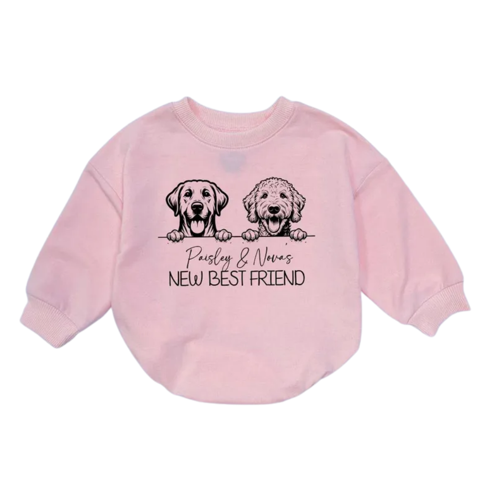 New Best Friend Custom Dog Name Baby Romper Sweatshirt, Custom Dog Sweatshirt Romper For Baby BB0452