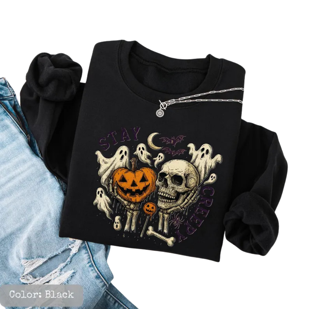 Stay Creepy Skeleton Ghost Pumpkin Hoodie, Halloween Hoodie For Men Women 2D0988
