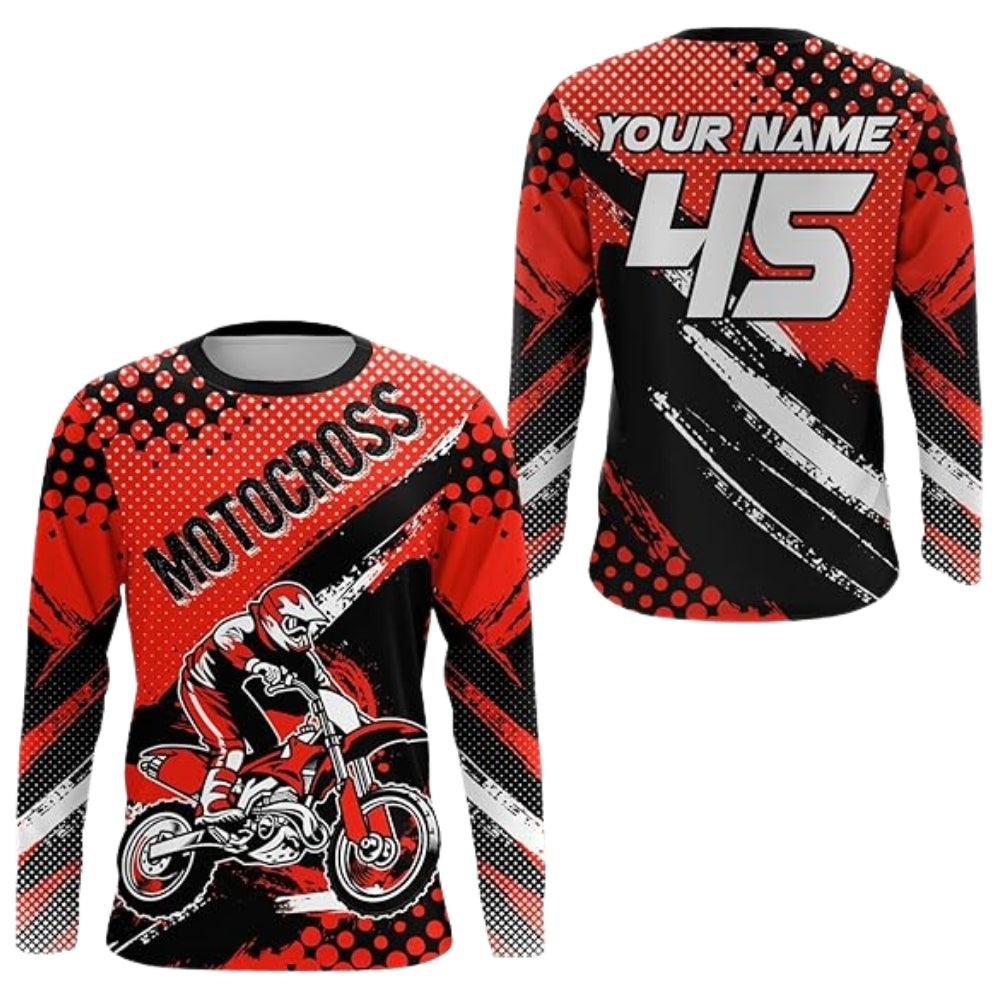 Personalized Motocross Black Orange Long Sleeve Jersey For Men, Custom Name Number Dirt Bike Shirts MZ0087