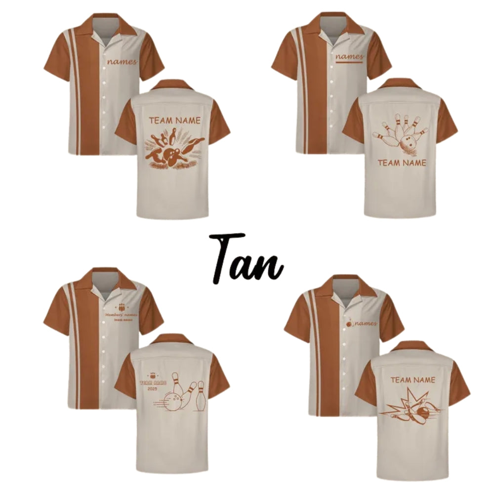 Black Beige Custom Vintage Bowling Hawaiian Shirt, Custom Vintage Bowling Team Shirts BE0139