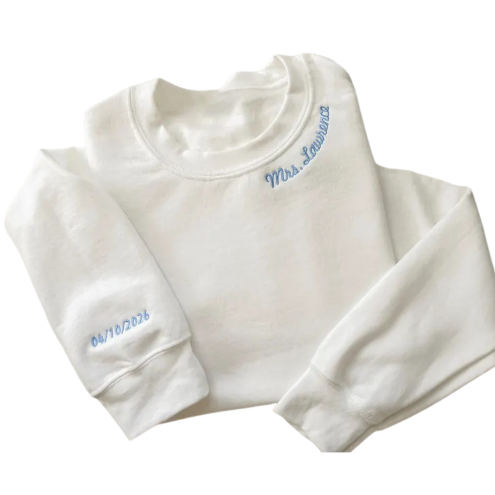 Personalized Mrs Last Name And Date Embroidered Sweatshirt, Custom Wedding Sweatshirt For Bride 2D0866