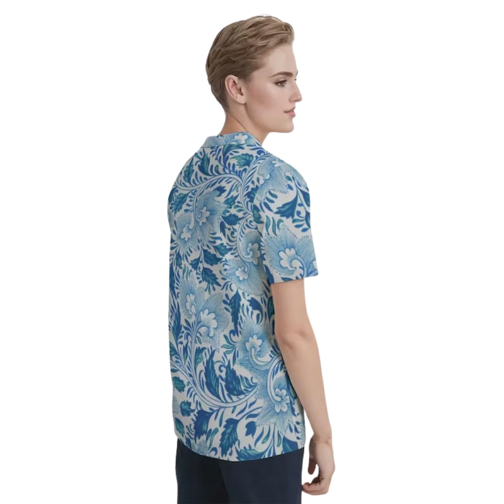 Blue Tropical Matching Golf Polo Shirt For Men And Women, Tropical Couple Matching Golf Shirts GE0415