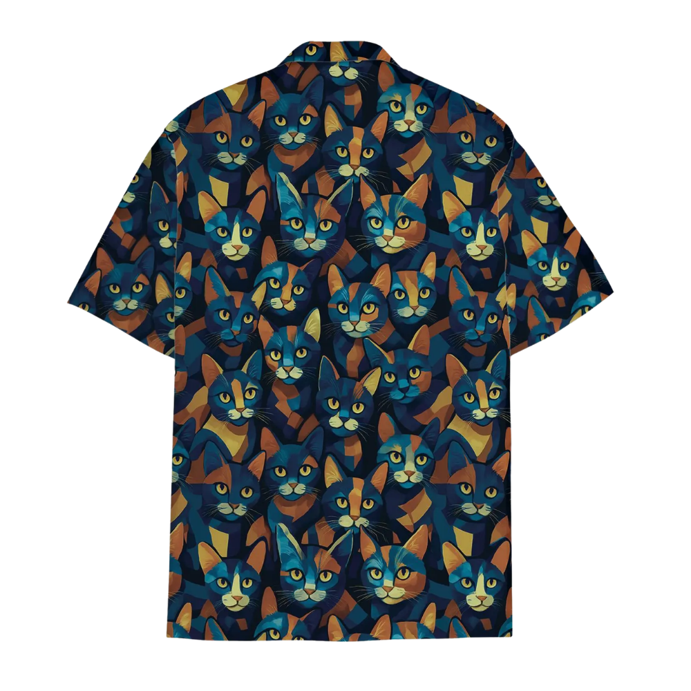 Cat Pattern Navy Hawaiian Shirt For Men Women, Cat Hawaiian Shirts HE0344