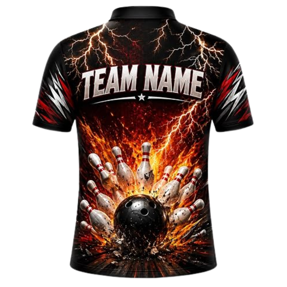 Custom Flame Thunder Bowling Jersey For Men, Custom Flame Bowling Team Shirt BZ0868