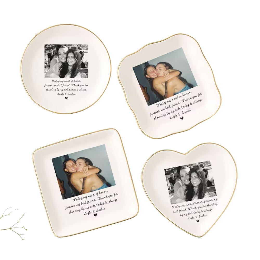 Custom Photo Bride and Bridesmaid Ring Dish, Personalized Maid of Honor Jewelry Dish For Best Friend Sister WD0040