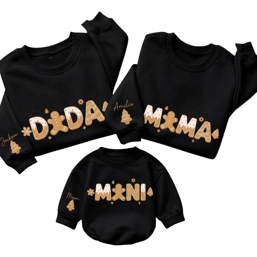 Gingerbread Dada Mama Mini Custom Xmas Family Sweatshirt, Personalized Christmas Family Sweatshirt Matching ET1700