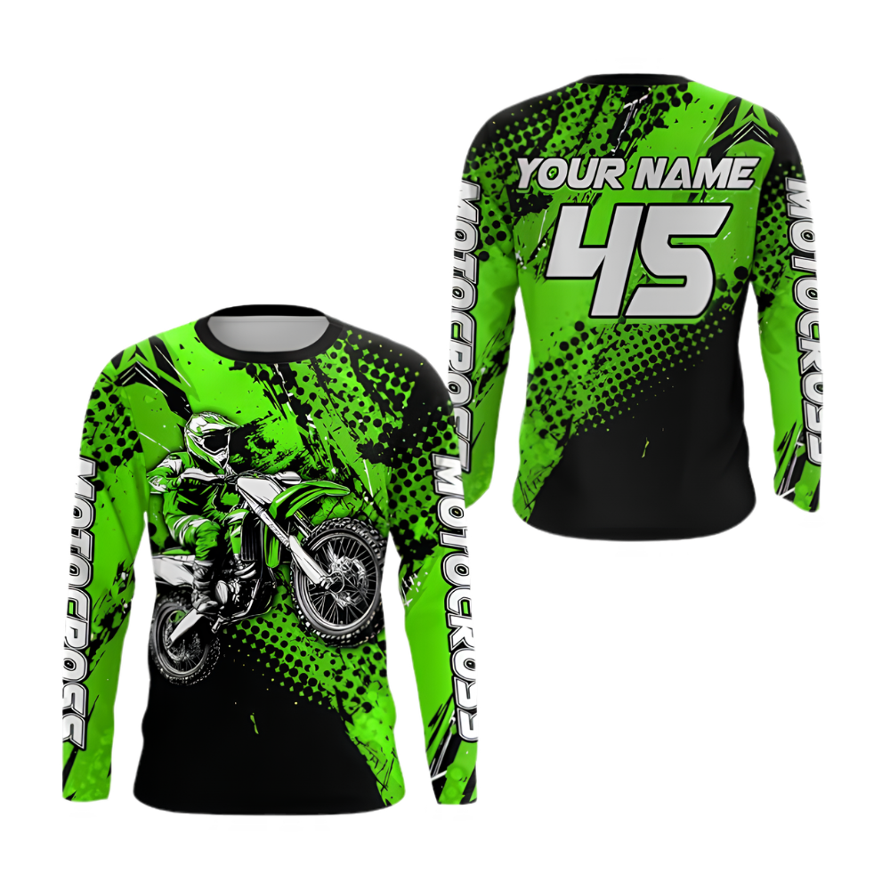 Custom Rider Green Motocross Long Sleeve Jersey Mens, Customize Dirt Bike Shirt MZ0120