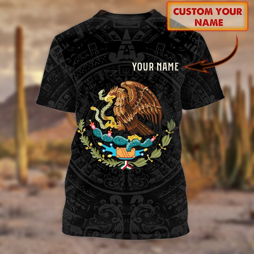 Personalized With Name 3D Full Print Black Mexico T Shirt, Snake And Eagle Mexican Shirts, New Mexicano Shirts TO0785