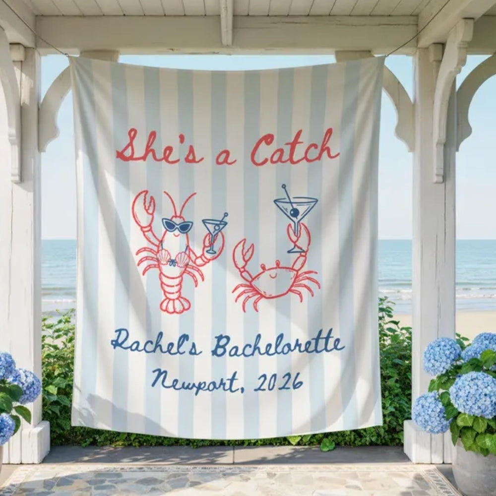 She's Catch Personalized Beach Bachelorette Party Banner, Custom Bachelorette Banner WD0426