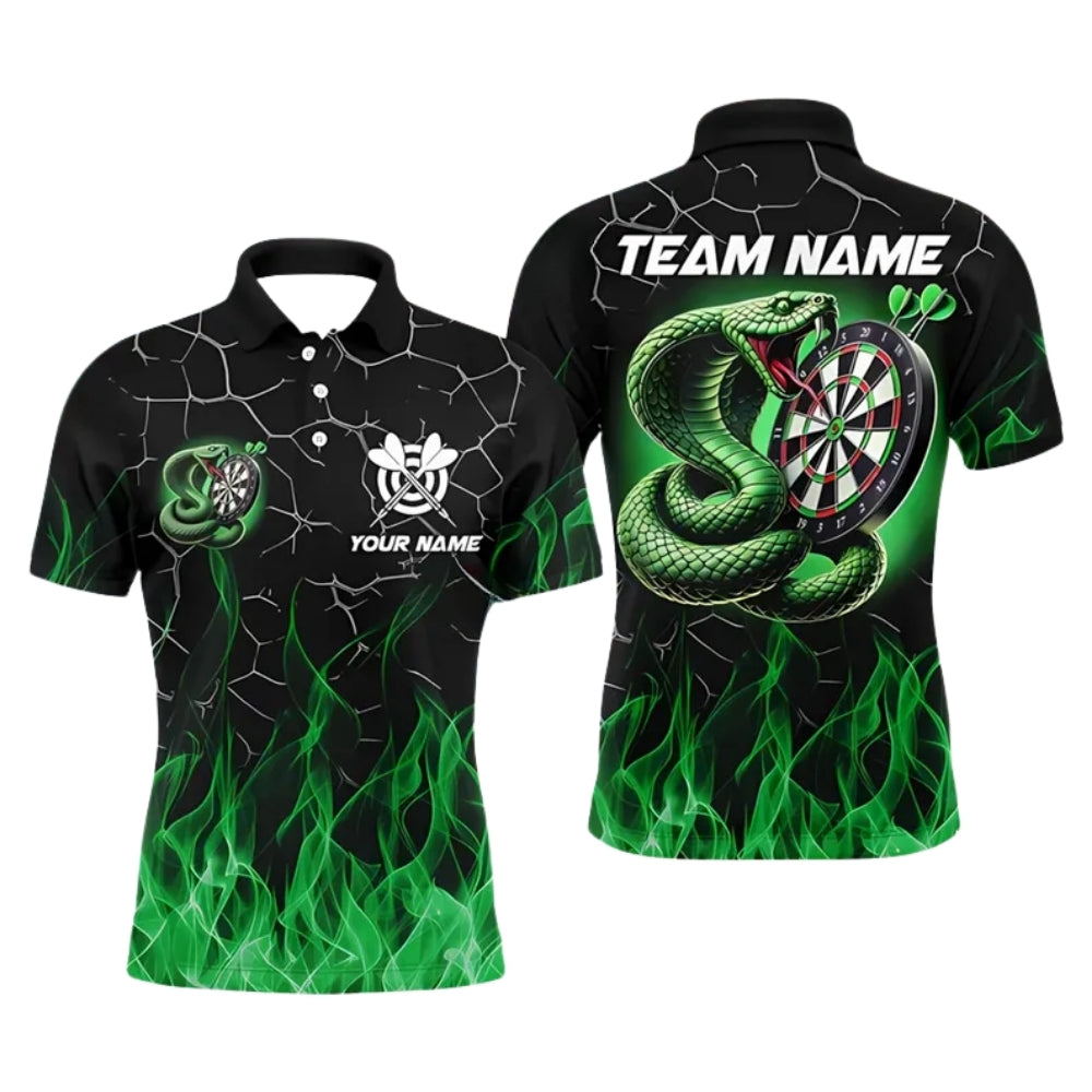 Custom Snake Black And Green Dartboard Darts Polo Shirt Mens, Custom Snake Flame Darts Team Shirts DE0052