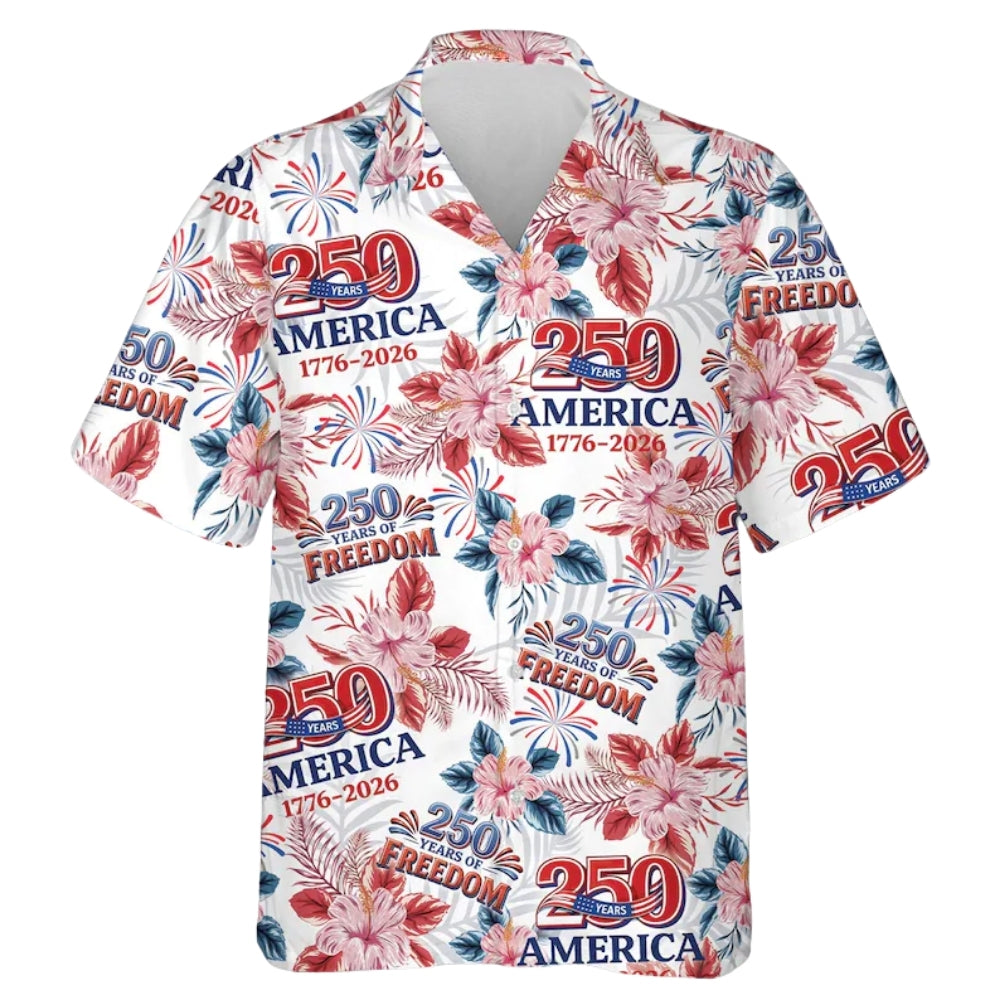 250 Years Of Freedom Tropical Hawaiian Shirt White Red, Tropical 4th Of July Hawaiian Shirts HE0209