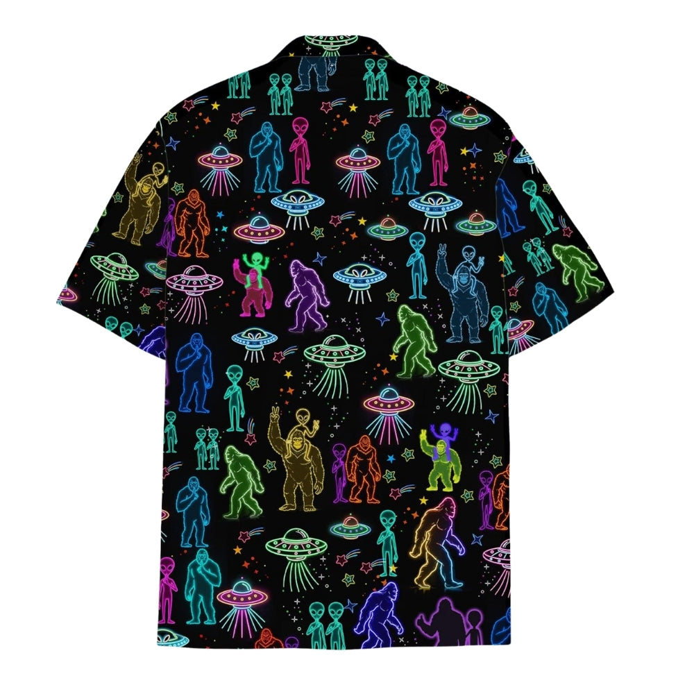 Neon Bigfoot Alien Hawaiian Shirt Men And Women, Bigfoot Hawaiian Shirts HE0095