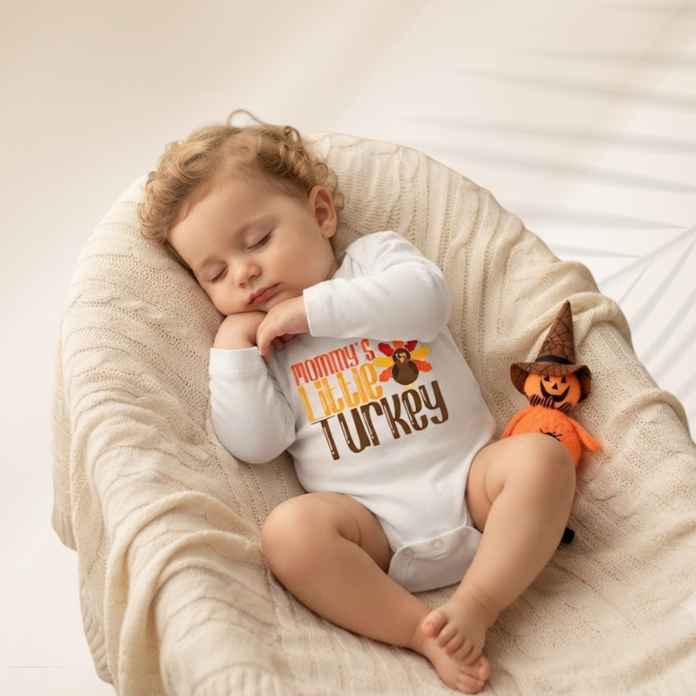 Mommy's Little Turkey Baby Romper Sweatshirt, Thanksgiving Romper Sweatshirt Baby BB0877