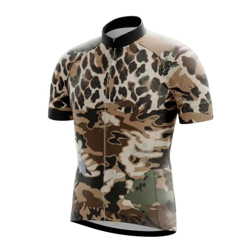 Leopard Camouflage Cycling Short Sleeve Jersey For Mens, Men's Leopard Cycling Jerseys CE0042