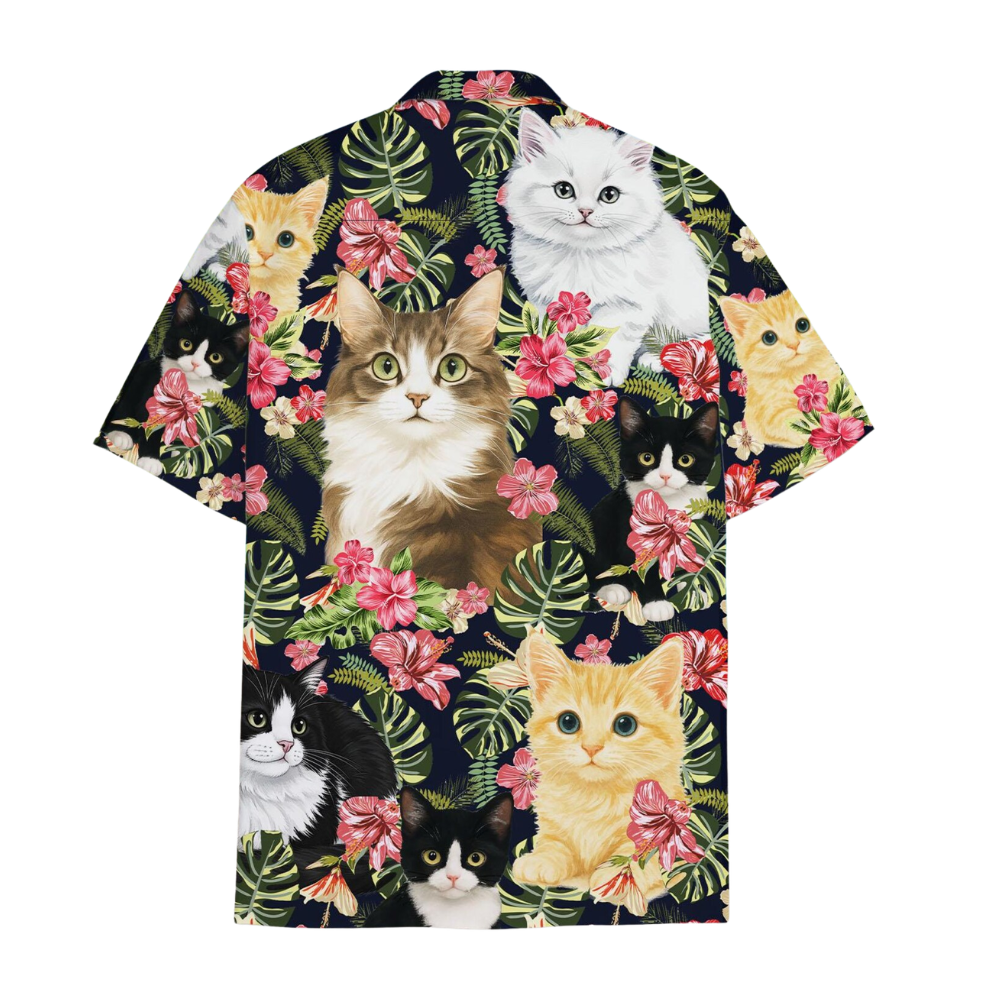 Cat Hibiscus Flower Hawaiian Shirt For Men Women, Cat Lover Hawaiian Shirts HE0348