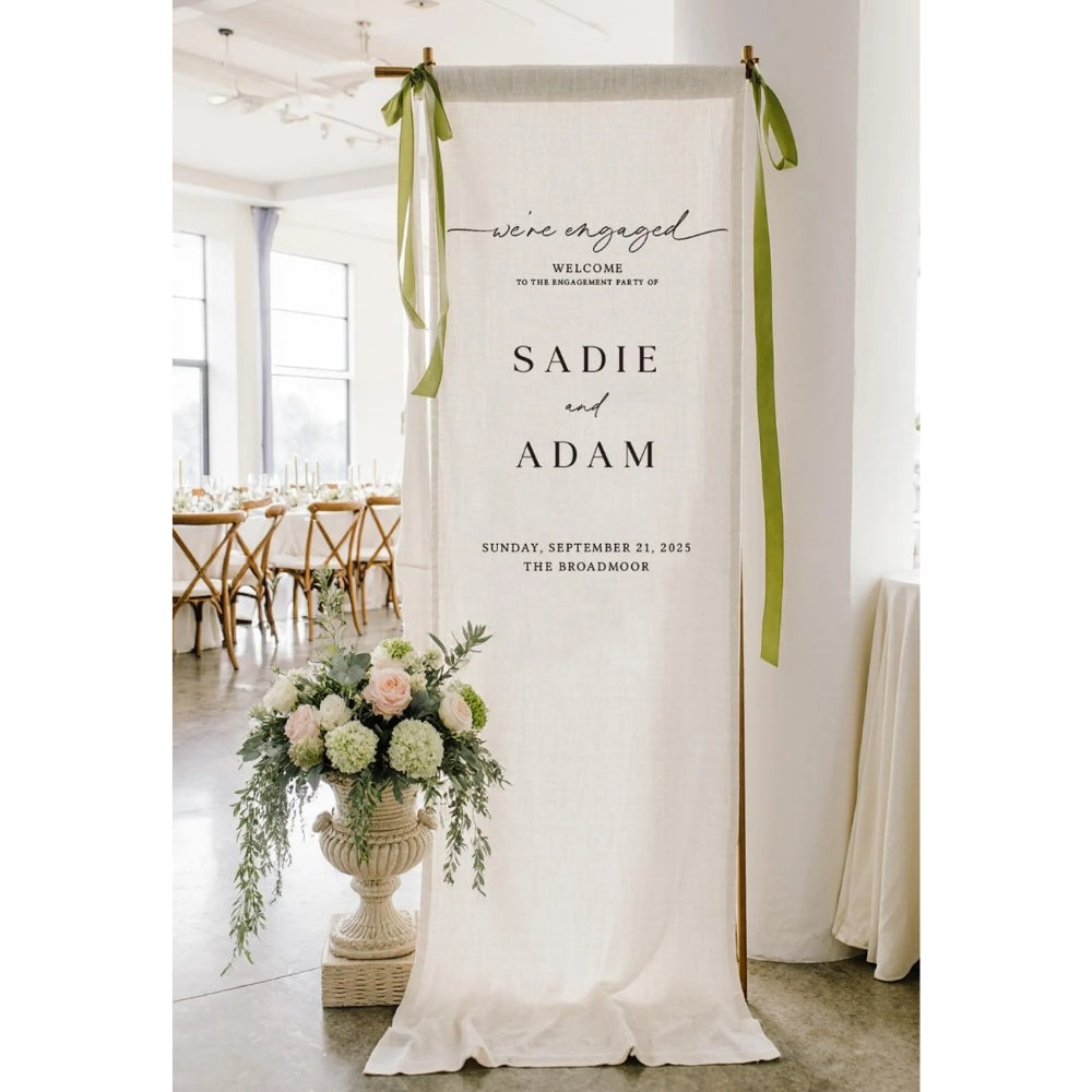 Custom Engagement Party Fabric Welcome Sign With Location, Custom Wedding Engagement Welcome Banner WD0398