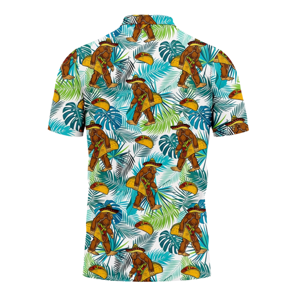 Taco Bigfoot Men's Tropical Golf Polo Shirt, Sasquatch Bigfoot Golf Shirt GE0579