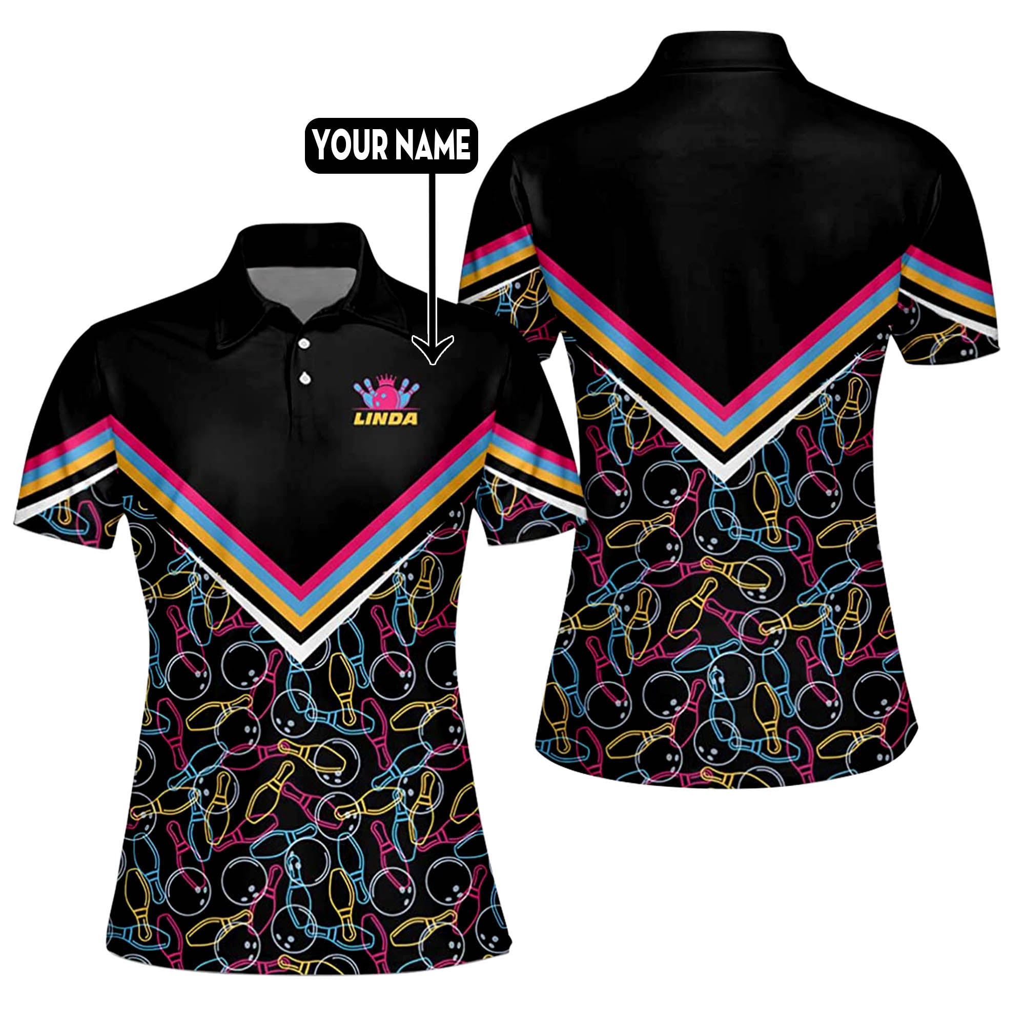 Custom Bowling Polo Shirts For Women Custom Black Bowling Apparel