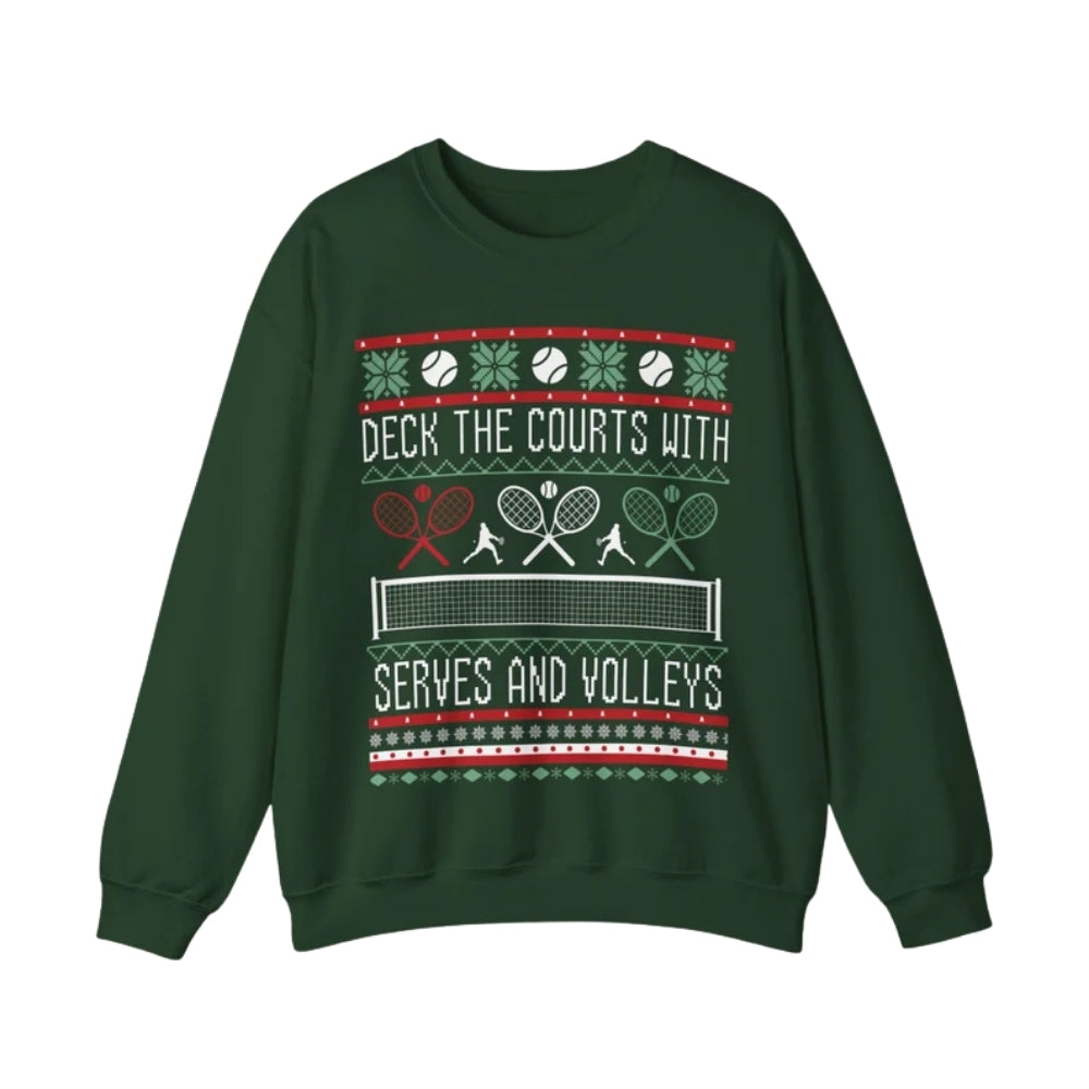 Deck The Courts With Serves and Volleys Christmas Sweatshirt, Tennis Ugly Christmas Sweatshirt 2D0695