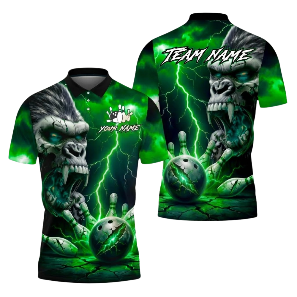 Gorilla Skeleton Custom Mens Bowling Polo Shirt, Custom Team Gorilla Bowling Shirts BZ0681