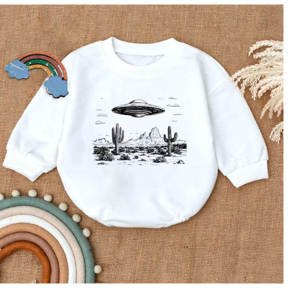 UFO Retro Baby Romper Sweatshirt, Space Sweatshirt Baby Romper BB0459