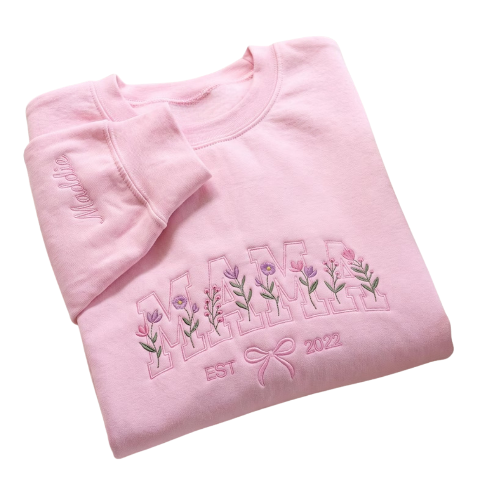 Custom Floral Mama Embroidered Sweatshirt, Custom Mom Sweatshirts 2D0964