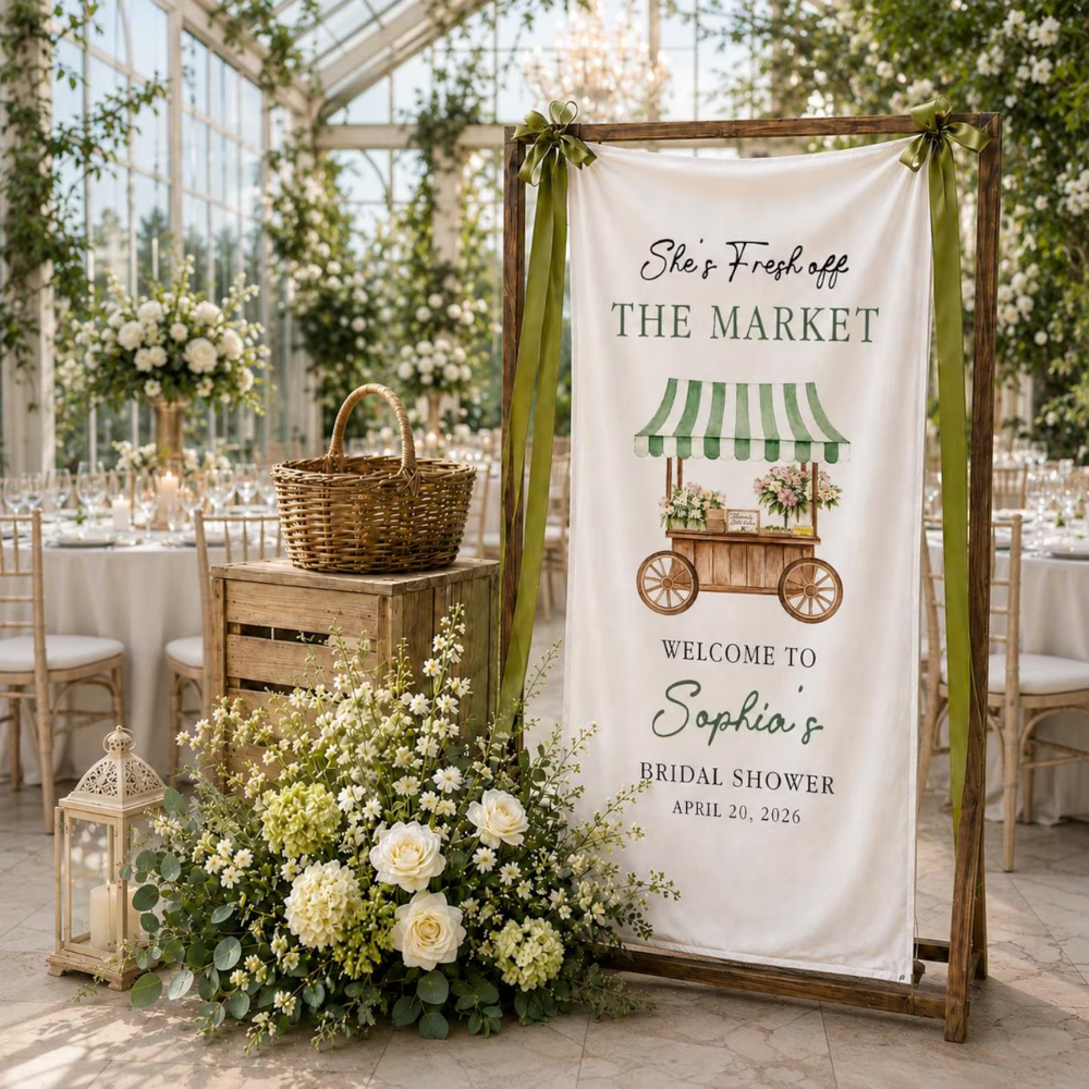 She's Fresh Off The Market Custom Bridal Shower Fabric Welcome Sign, Custom Bridal Shower Banner WD0457