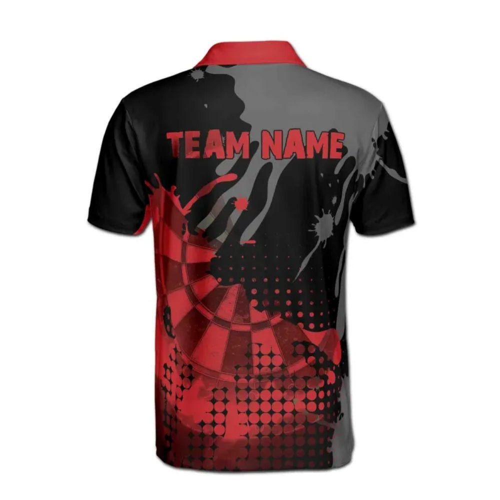 Custom Black And Red Darts Team Polo Shirts For Men, Custom Darts Shirts DE0057