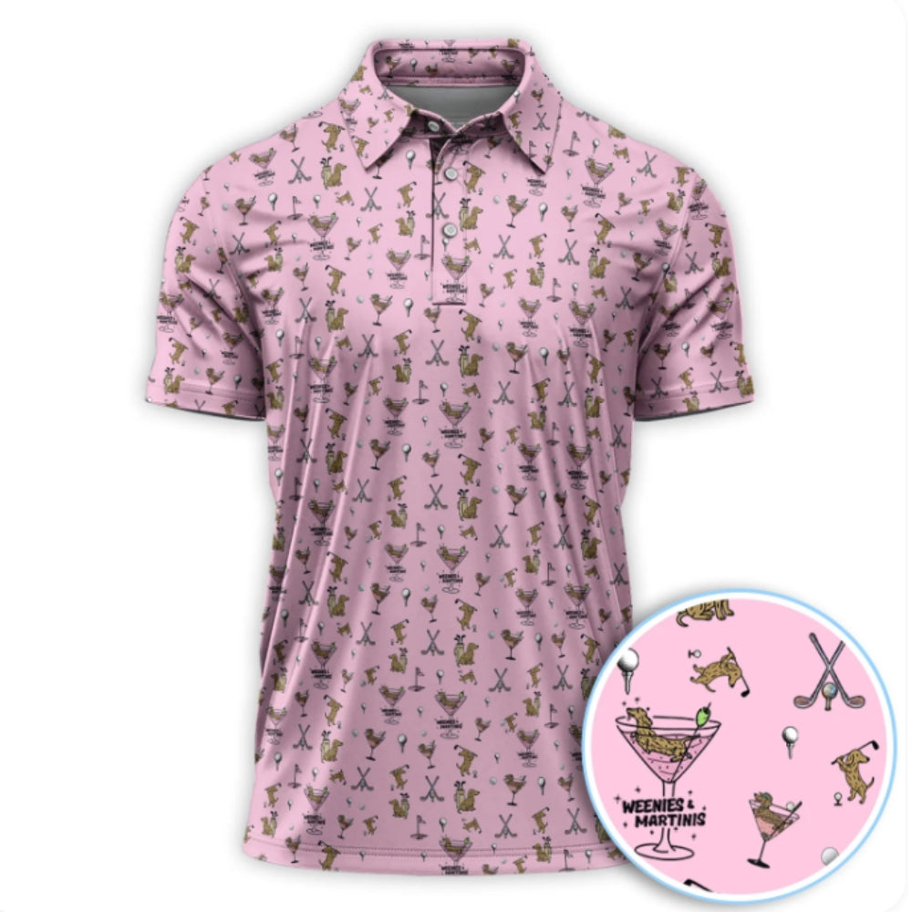 Weenies And Martinis Golf Polo Shirt For Men, Dachshund Cocktail Golf Shirts GZ0203