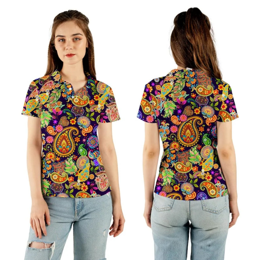 Colorful Paisley Women's Golf Polo Shirt, Paisley Golf Shirts For Women GE0422