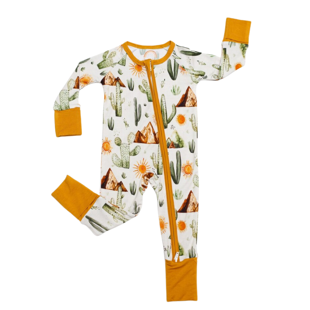 Cactus Western Baby Romper Convertible Zipper, Western Country Convertible Romper For Baby BB0332