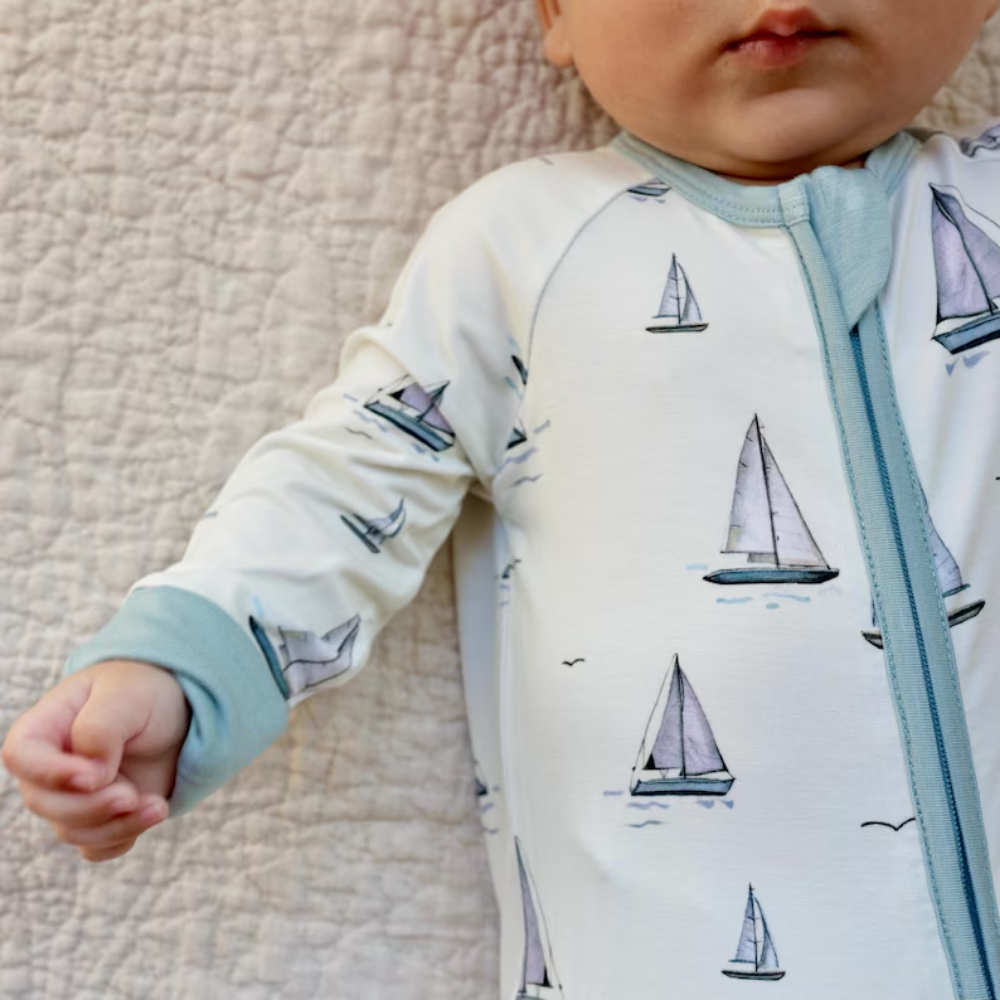 Sailboat Baby Convertible Zippy Romper, Ocean Sailboat Baby Romper Convertible BB0811