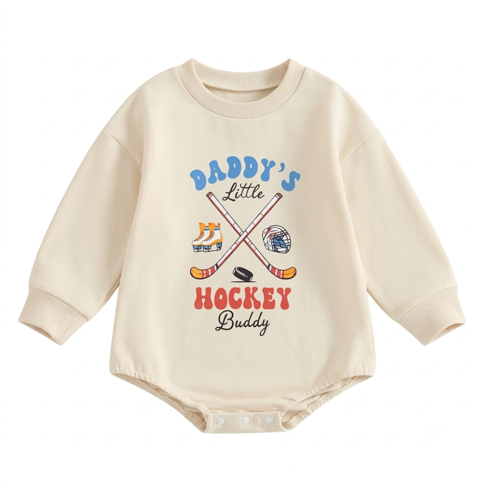 Daddy's Little Hockey Buddy Baby Romper Sweatshirt, Hockey Baby Romper Sweater For Father's Day BB0581