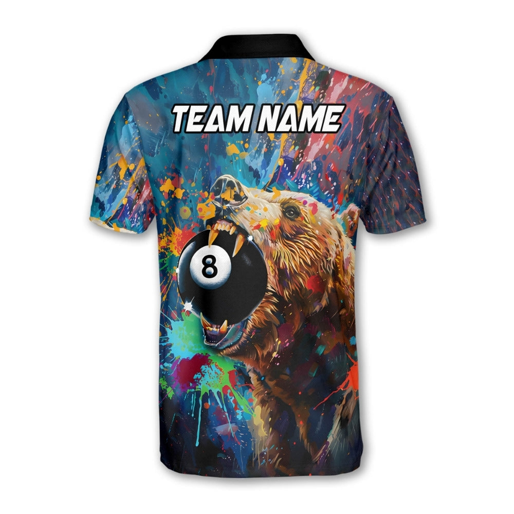 Custom Bear 8 Ball Graffiti Billiard Polo Shirt For Mens, Custom Bear Billiard Team Shirts BIF0002
